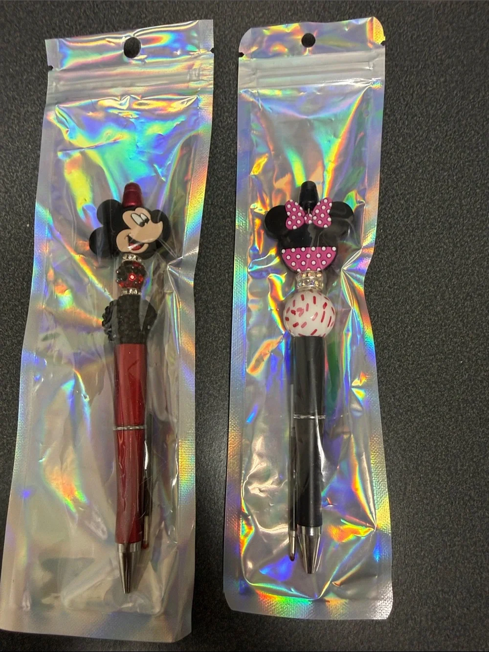 Handmade Mickey and Minnie Mouse Beaded Pen Set - Refillable